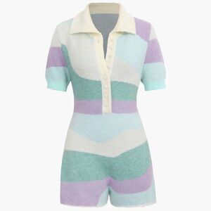 Cream Collar Pastel Stripe Knit Romper